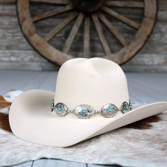 Oval Turquoise Concho Hat Band | Silver