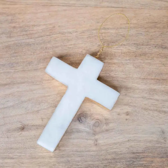 Cross Marble Ornament | White+Gold