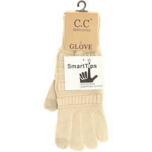 C.C Cable Knit Smart Touch Gloves | Beige