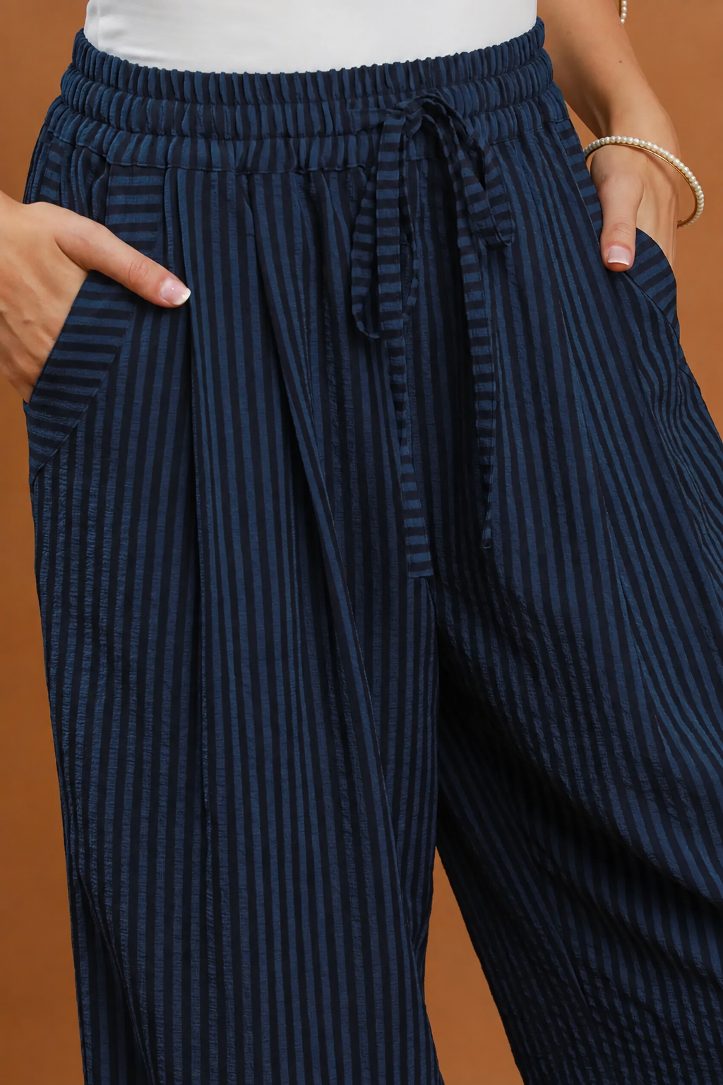 Stripe Wide Leg Pants | Midnight
