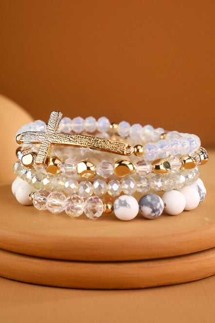 Cross+Stone Stretch Bracelet Set | Howlite