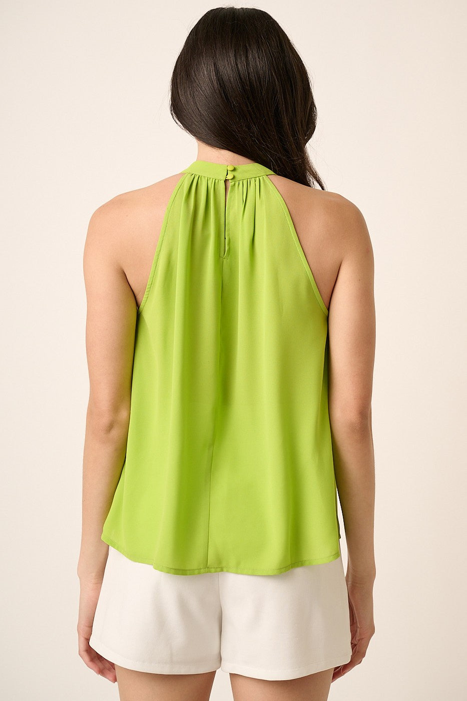 Pleated A-Line Halter Top | Lime