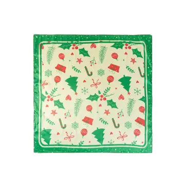 Holly Ornament Christmas Square Bandana Scarf | Green