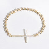 CZ Pave Cross Stretch Bracelet | Gold