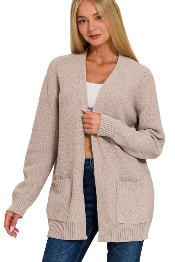 Melange Open Front Cardigan | Heather Mocha