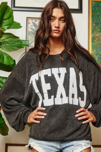 Texas Slouchy Ribbed Sweatshirt | Black