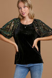 Velvet Sequin Puff Sleeve Top | Black