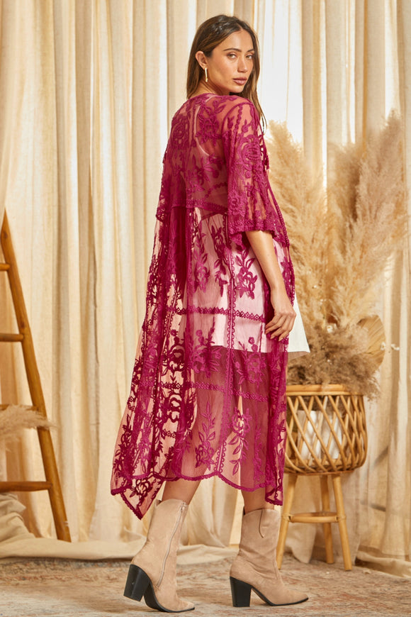 Savanna Jane Long Lace Kimono | Hot Pink