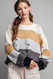 Distressed Striped Crochet Sweater | Coco