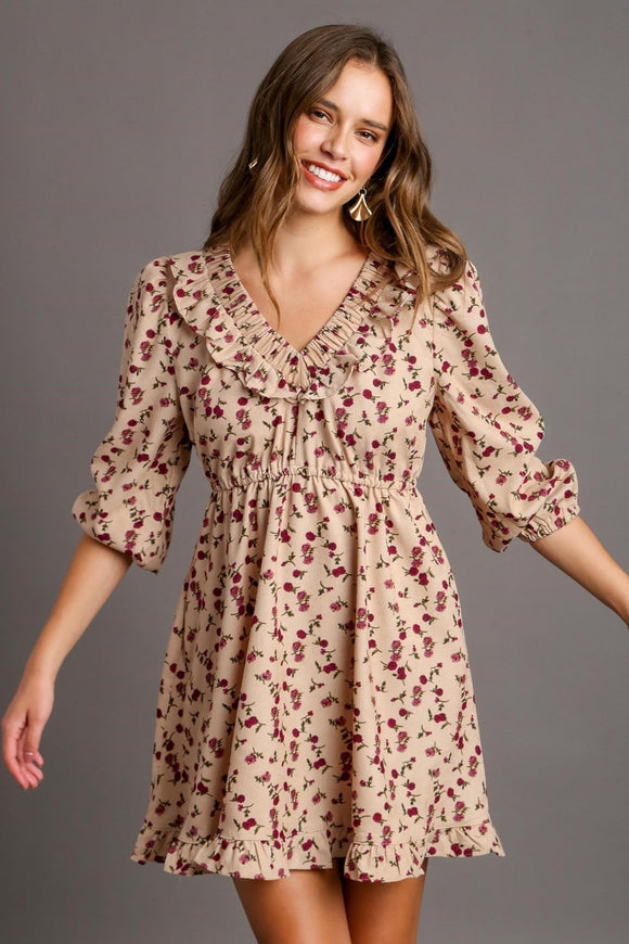 Corduroy Floral Dress | Oatmeal Mix