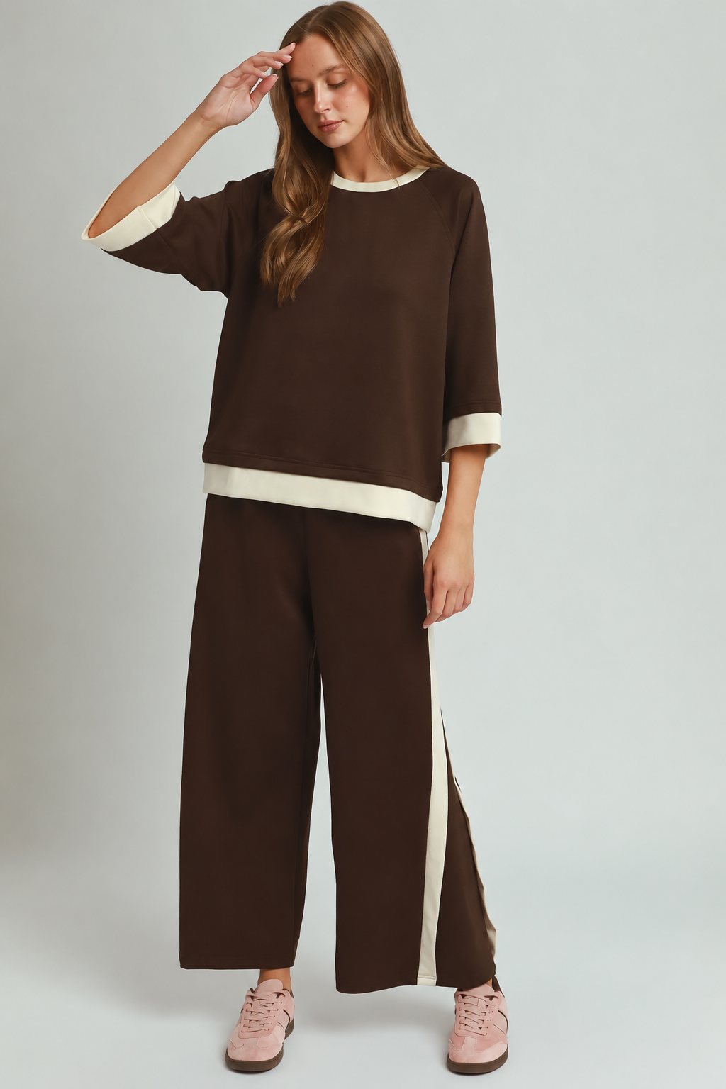 LuxeKnit Colorblock 2 Piece Set | Coco Brown