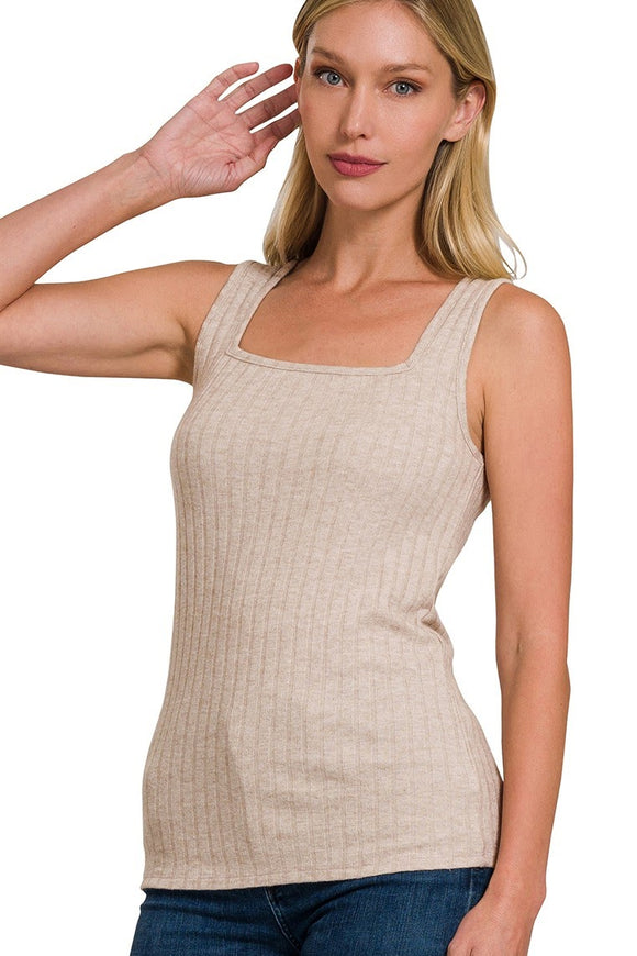 Ribbed Square Neck Fitted Top | Ash Mocha