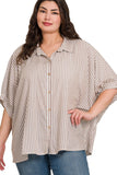 Striped Button Down Oversized Top | Mocha