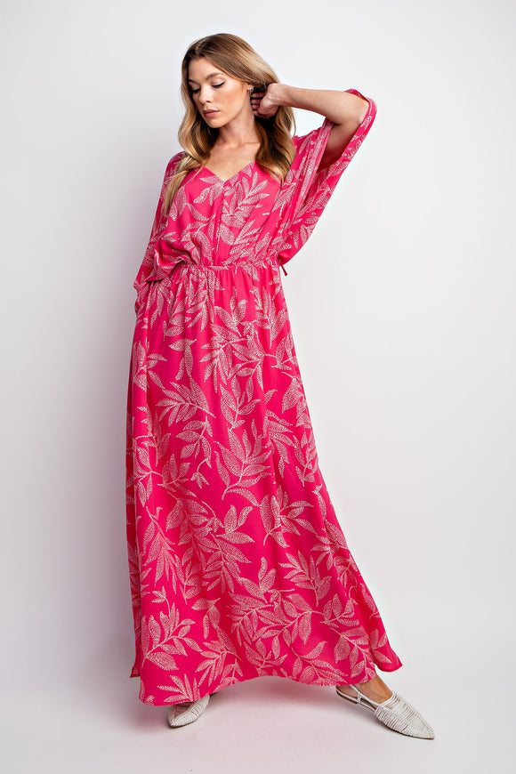 Half Sleeve Floral Maxi Dress | Pink
