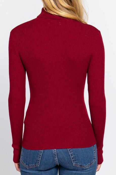 Ribbed Turtleneck Top | Wine