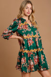 Wavy Trim Floral Dress | Hunter Green