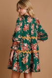 Wavy Trim Floral Dress | Hunter Green