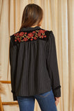 Savanna Jane Embroidered Stripe Top | Black