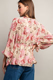 Peplum 3/4 Sleeve Floral Top | Ivory