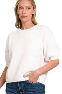 Melange Puff Sweater Top | Ivory