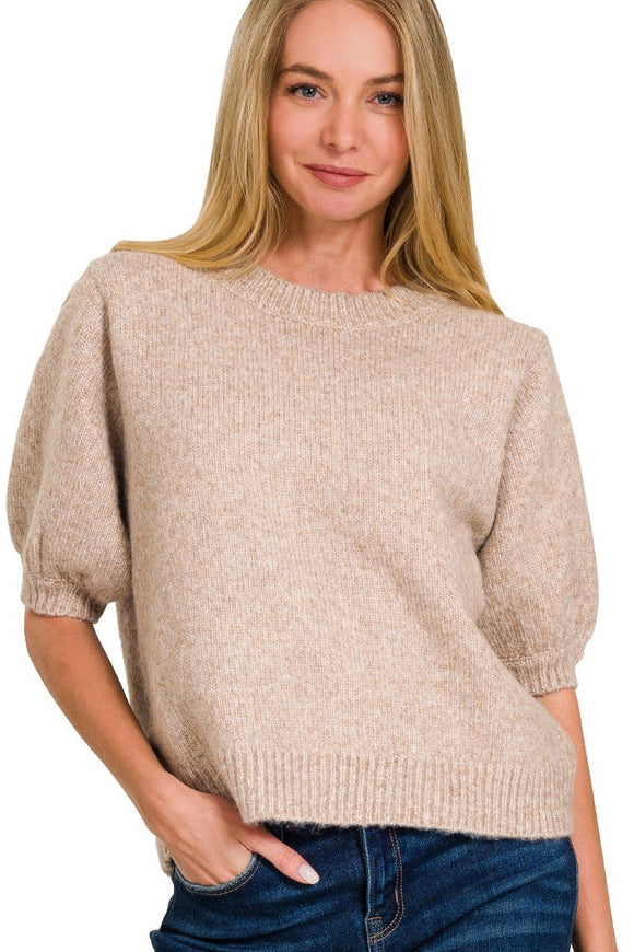 Melange Puff Sweater Top | Ash Mocha