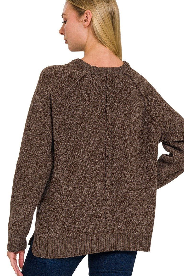 Chenille Raglan Sweater Top | Brown