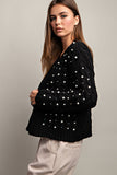 Pearl Accent Crochet Cardigan | Black