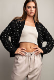 Pearl Accent Crochet Cardigan | Black