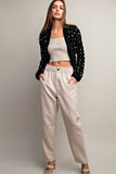 Pearl Accent Crochet Cardigan | Black