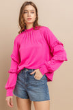 Ruffled Trim Sweater Top | Hot Pink