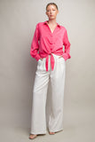 Tie Front Button Top | Hot Pink