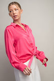 Tie Front Button Top | Hot Pink