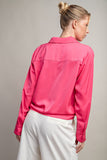 Tie Front Button Top | Hot Pink