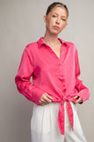 Tie Front Button Top | Hot Pink