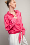 Tie Front Button Top | Hot Pink