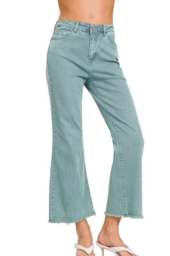 Acid Wash Stretch Cropped Bootcut Jeans | Teal