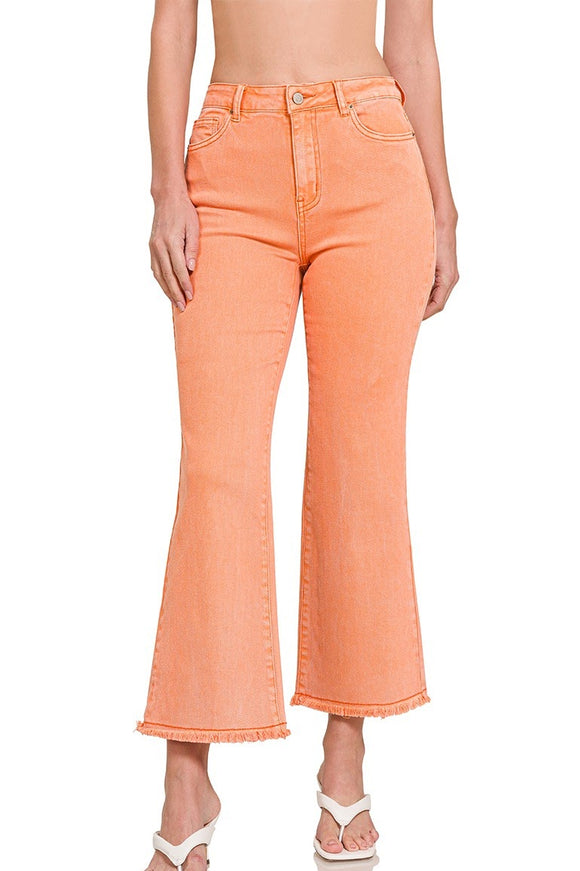 Acid Wash Stretch Cropped Bootcut Jeans | Orange