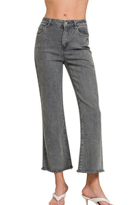 Acid Wash Stretch Cropped Bootcut Jeans | Ash Black