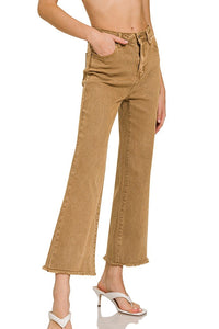 Acid Wash Stretch Cropped Bootcut Jeans | Camel