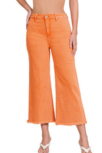 Acid Wash Stretch Cropped Straight Jeans | Orange