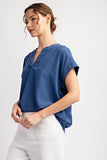 Notched Neckline Top | Slate Blue