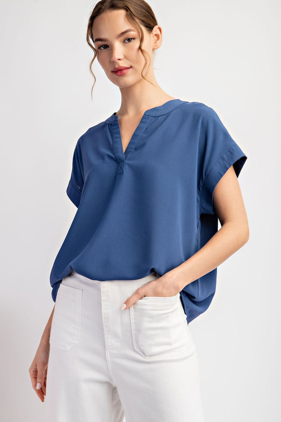 Notched Neckline Top | Slate Blue