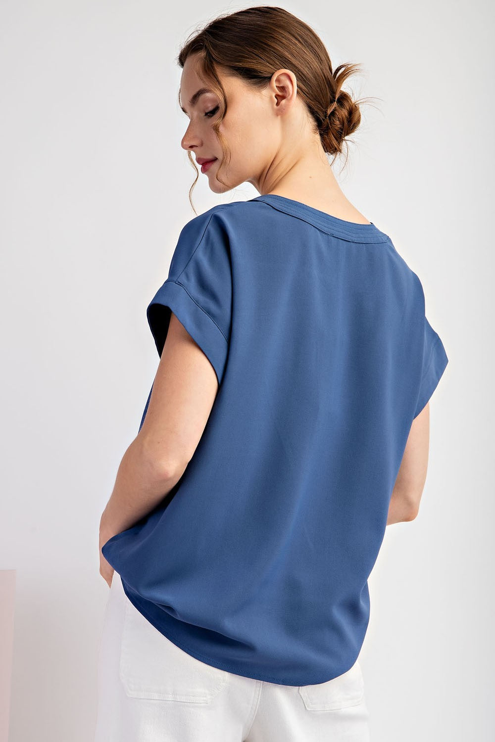 Notched Neckline Top | Slate Blue