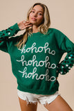 Ho Ho Ho Tinsel Sequin Sleeve Sweater | Green