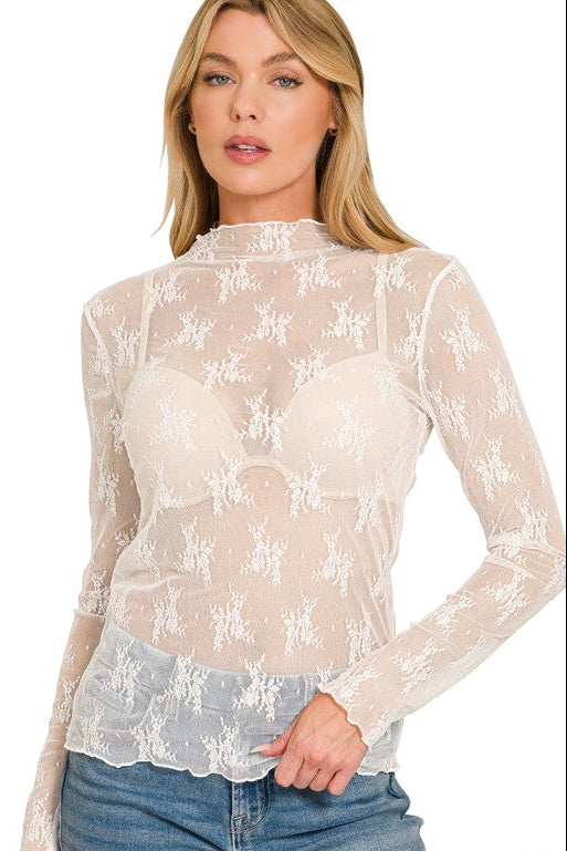 Lace See Through Layering Top | Ivory