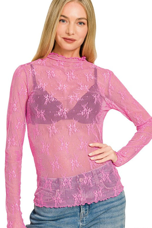Lace See Through Layering Top | Candy Pink