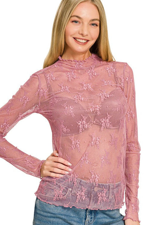 Lace See Through Layering Top | Rose