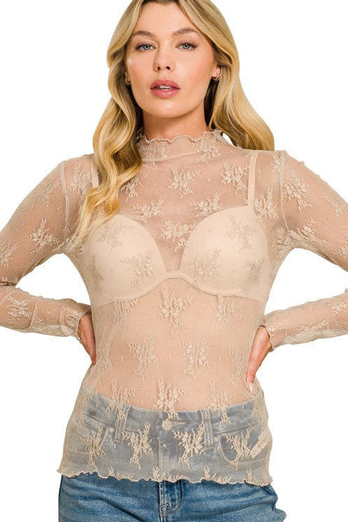 Lace See Through Layering Top | Light Mocha