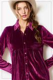 Button Front Velvet Dress | Garnet