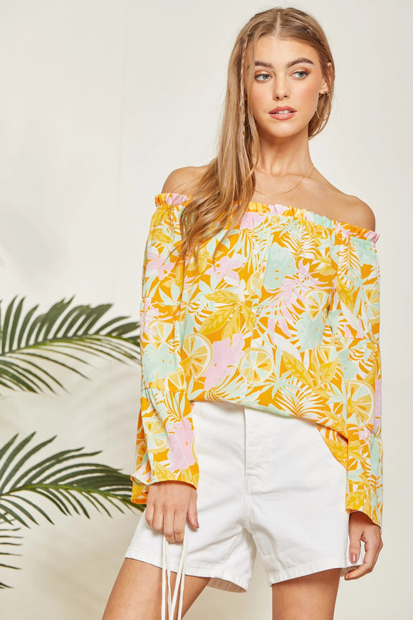 Off-The-Shoulder Floral Top | Yellow